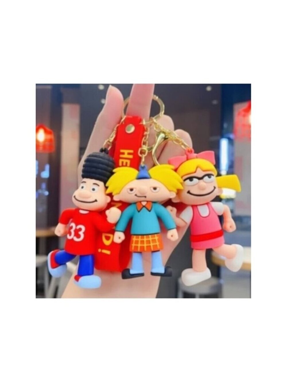 Hey Arnold! Character Keychains Fun Gold Tone Key Fob Wristlet 3 Pcs